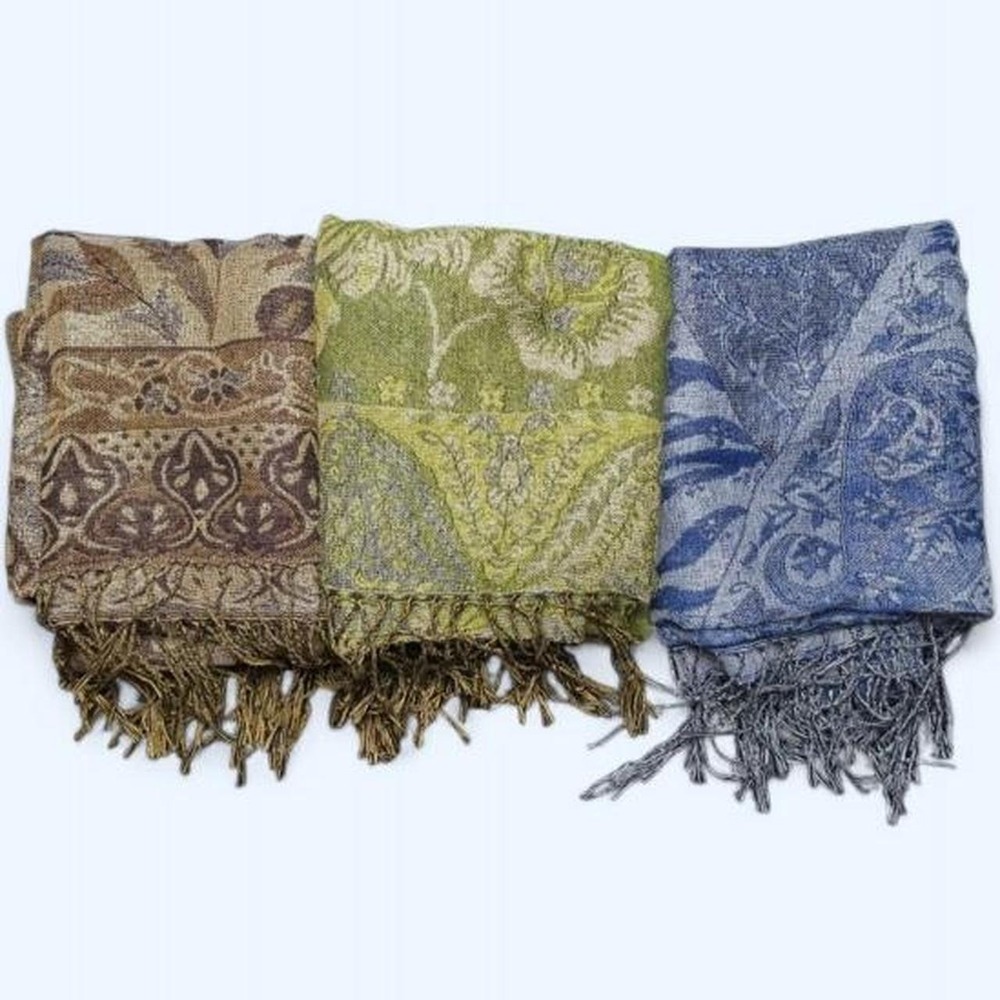 Lot of 3 Paisley Pashmina Scarves Metallic Shimmer Woven Boho Shawl Wrap Lot